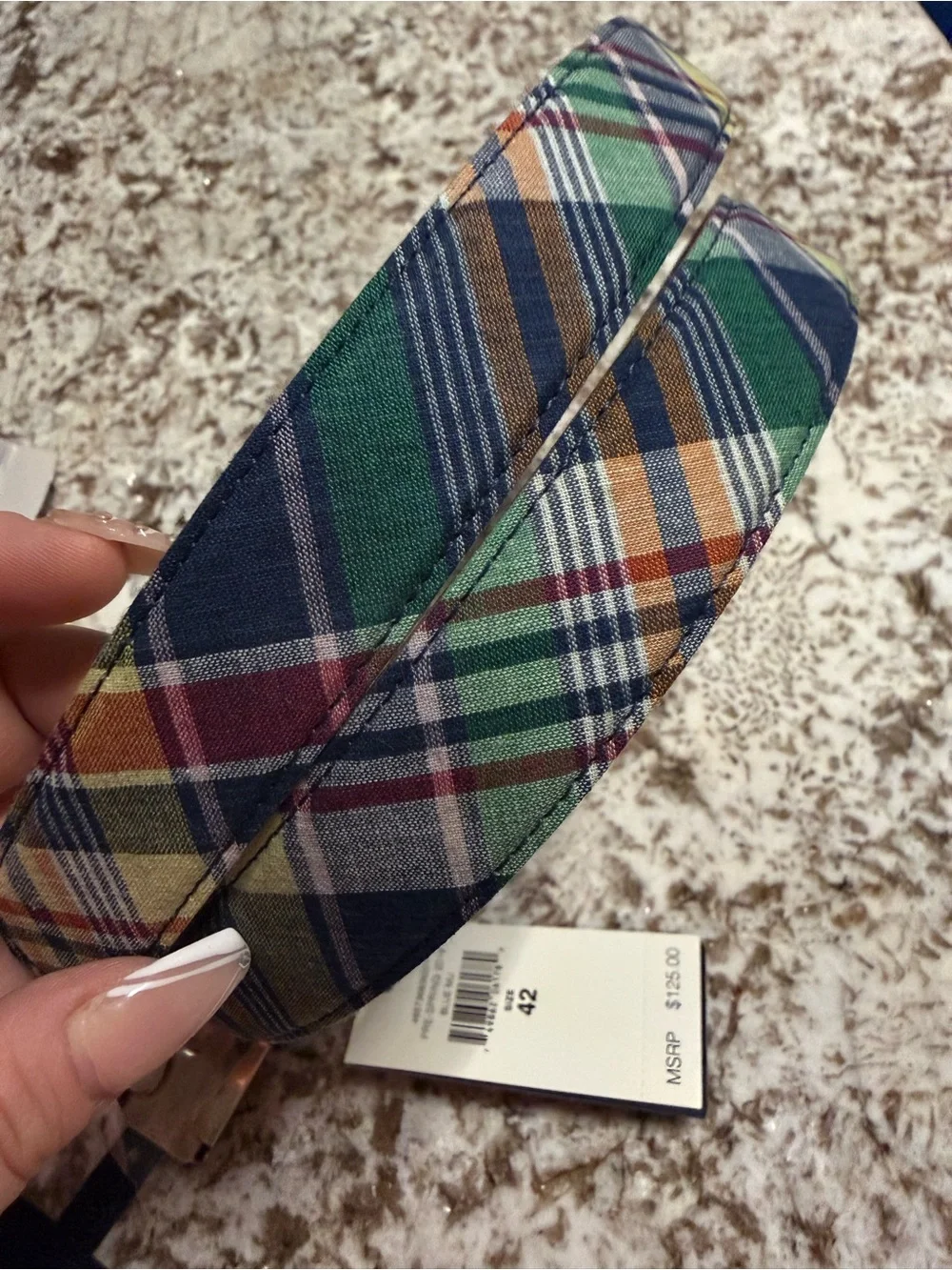 Polo Golf Ralph Lauren Men’s Plaid Belt Size 42 NWT Multicolor Leather